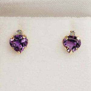10K Yellow Gold Genuine Amethyst (1.5ct) and Aquamarine Stud Earrings